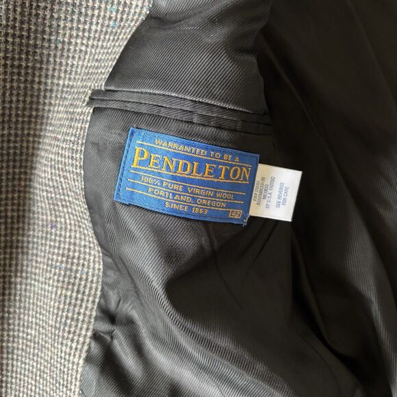 Pendleton Blazer Men 42 Wool Tweed Houndstooth Elbow Patch Western Sport Coat - Picture 16 of 16